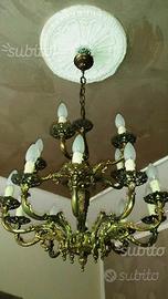 Antico lampadario a raggiera in ottone anni 60