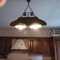 Lampadario rustico in ceramica e legno