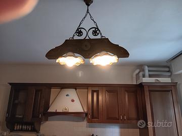 Lampadario rustico in ceramica e legno