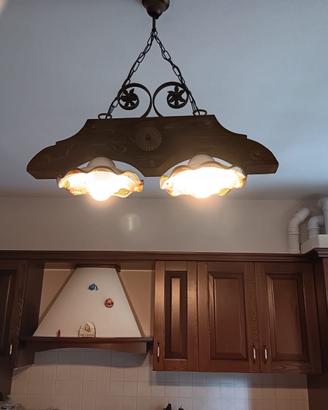 Lampadario rustico in ceramica e legno