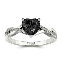 anello cuore vero argento sterling 925 onice nero