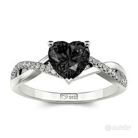 anello cuore vero argento sterling 925 onice nero