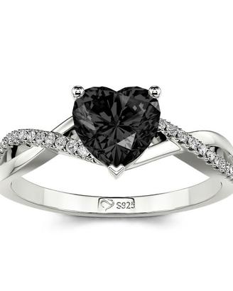 anello cuore vero argento sterling 925 onice nero
