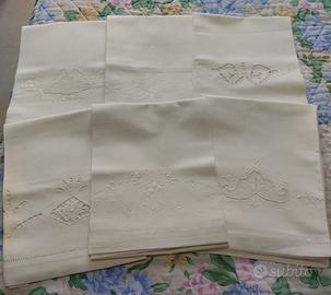 Set 6 asciugamani viso in lino ricamato a mano