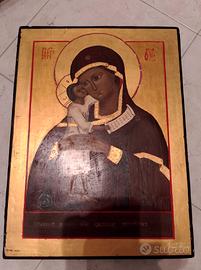 Icona su legno Madonna col bambino a mano 
