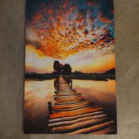 Quadro su tela con lago e ponte in legno