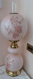 Lampada da tavolo vintage in vetro rosa e ottone
