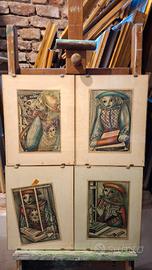 Raro lotto completo di 4 stampe d'arte vintage