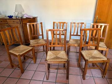 Set 7 sedie legno massello seduta paglia