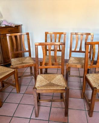 Set 7 sedie legno massello seduta paglia
