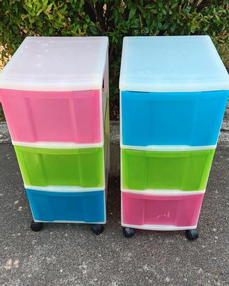 coppia di cassettiera in plastica con 4 ruote 