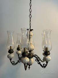 Lampadario Vintage 6 luci in metallo brunito