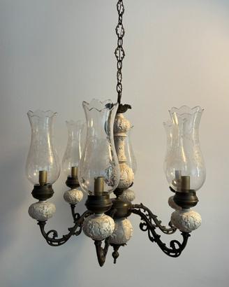 Lampadario Vintage 6 luci in metallo brunito