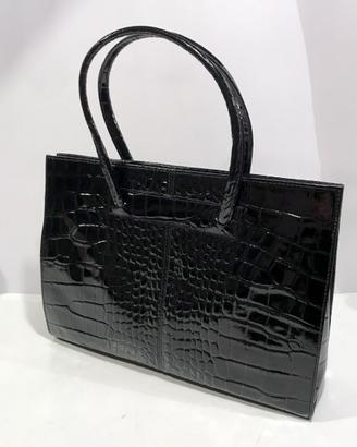 Borsa elegante a cartella in vera pelle verniciata
