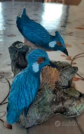 Martin pescatori coppia in miniatura scultura.