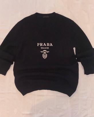 Maglione Prada Milano nero - Logo intarsio bianco