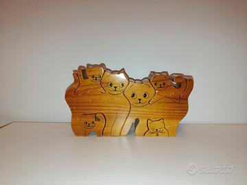 Puzzle di gatti in legno fatto a mano, Bartolucci