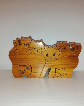 Puzzle di gatti in legno fatto a mano, Bartolucci