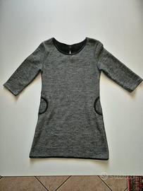 Vestito donna nero righe maniche 3/4 con tasche 