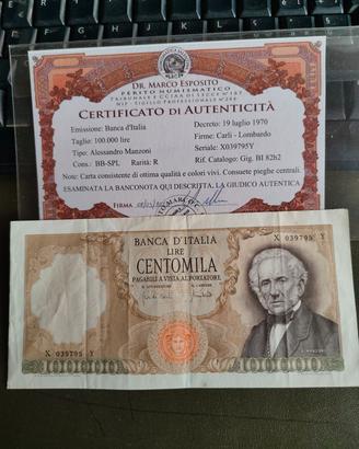 100000 LIRE MANZONI RARA