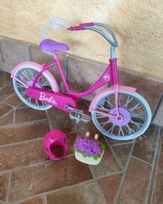 Bicicletta Barbie rosa + casco + cestino fiori