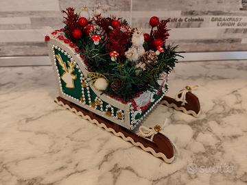 slitta verde artigianale fatta a mano 25x13,5x14