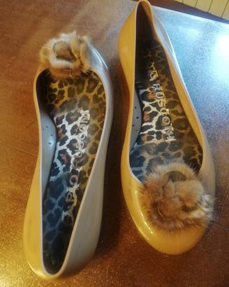 ballerine con pon pon in vera pelliccia 