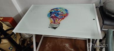 Scrivania design piano vetro cm.90x55 cm con sedia