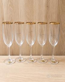 6 calici flûte in cristallo e oro 24k - Firmato