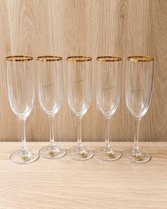 6 calici flûte in cristallo e oro 24k - Firmato