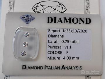 N3 Diamanti 0,75 Carati Certificati Valuto Permuta