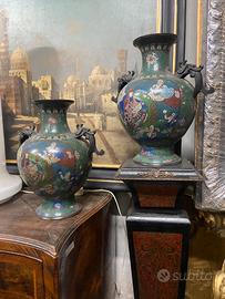 Coppia vasi cloisonne in bronzo