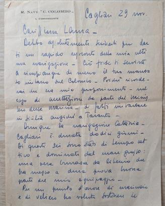 Lettera autografa firmata di Alberto Da Zara