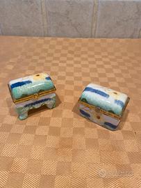 2 scatole in porcellana porta-pillole