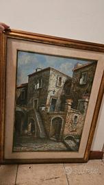 Quadro Dipinto a Olio "Scorcio di Borgo Antico"