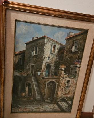 Quadro Dipinto a Olio "Scorcio di Borgo Antico"