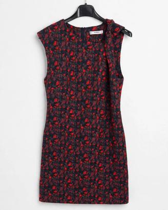 Mango suit vestito jacquard fiori blu-rosso Tg-S