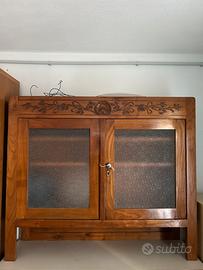 Mobile in Legno Decorato a Fiori Vetrina Vintage