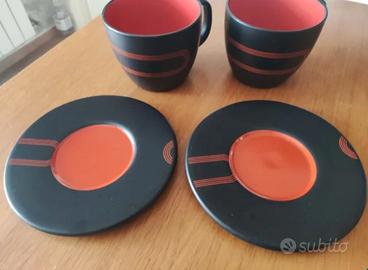 Set 2 Tazze e Piattini Ikea Nero Rosso