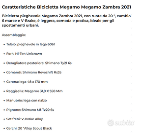 Bicicletta PIEGHEVOLE Zambra by megamo Aloy 6061