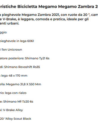 Bicicletta PIEGHEVOLE Zambra by megamo Aloy 6061