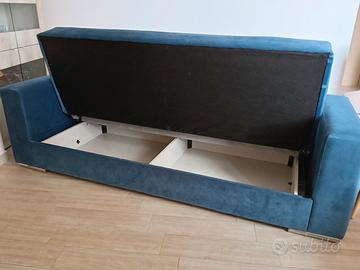 Divano letto blu in tessuto lavabile 3 posti