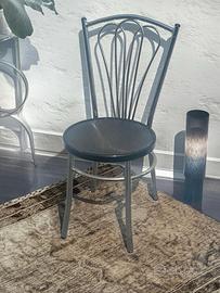 6 Sedie in Metallo Cromato e Seduta Nera