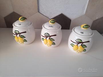 Tris di barattoli da cucina vintage in ceramica