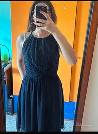 Vestito elegante blu notte con Pizzo e chiffon
