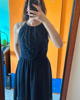 Vestito elegante blu notte con Pizzo e chiffon