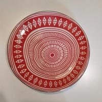 🟢 Piattino panna/rosso corallo/oro in ceramica 