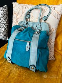 Borsa vera pelle scamosciata turchese vintage