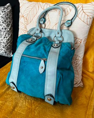 Borsa vera pelle scamosciata turchese vintage