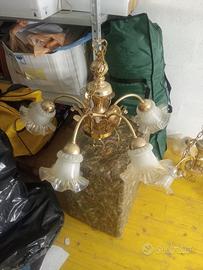 Elegante lampadario vintage a 5 luci in ottone